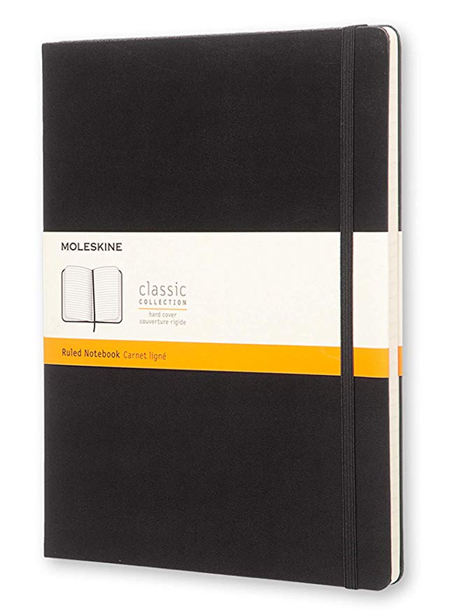 Moleskine Classic Notebook, Hard Cover, XL (7.5" x 9.5") Ruled/Lined, Black