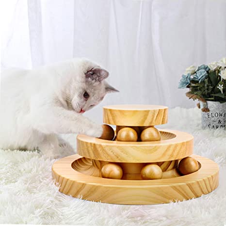 Smyidel Cat Turntable, Cat Toys,Pet Toy,Cat Supplies,Funny Roller Cat Toy,Double Layer Track Balls Turntable for Kitty Cat,Gifts for Your Cats(Wood)