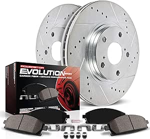 Power Stop K8117 Front Z23 Carbon Fiber Brake Pads with Drilled Slotted Brake Rotors Brake Kit For 2018 2019 2020 2021 VW Volkswagen Atlas | 2020 2021 VW Atlas Cross Sport