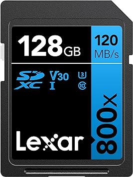 Lexar High-Performance 800x 128GB SDXC UHS-I Memory Card, C10, U3, V30, Full-HD & 4K Video, Up to 120MB/s Read, for Point-and-Shoot Cameras, Mid-Range DSLR, HD Camcorder (LSD0800128G-BNNNU)