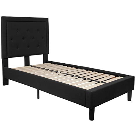 Flash Furniture Roxbury Tufted Upholstered Twin Size Platform Bed in Black Fabric