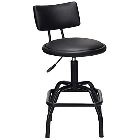 COSTWAY Barstool, Modern Armless Comfortable Adjustable Hydraulic Heavy Duty Steel Frame Stool Bistro Pub, Modern PU Leather Cushion and Backrest for Home, Bar and Shop, Black (1 Retro Style Stool)