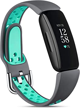 Maledan Compatible with Fitbit Inspire 2 Bands for Women and Men, Soft Silicone Sport Band Breathable Replacement Strap Accessories Wristbands for Inspire 2 Fitness Tracker, Small, Gray/Teal