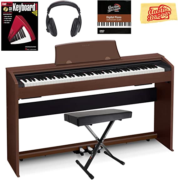 Casio Privia PX-770 Digital Piano - Brown Bundle with Adjustable Bench, Instructional Book, Austin Bazaar Instructional DVD, and Polishing Cloth