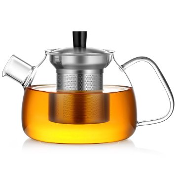 Ecooe Glass Teapot Loose Leaf Tea Maker With Stainless Steel Infuser & Lid, Pyrex Glass Teapots Stovetop Safe Tea Kettle 900ML