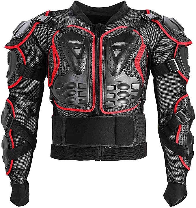 Motorcycle Full Body Armor Protective Jacket ATV Guard Shirt Gear Jacket Armor Pro Street Motocross Protector with Back Protection Men Women for Off-Road Racing Dirt Bike Skiing Skating Red L