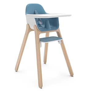 UPPAbaby Ciro High Chair/Sleek, Easy-to-Clean Design/Perfect-Fit Tray to Bring Baby to Table/Patent-Pending Harness/Dual-Position, 180-Degree Rotating Footrest/Caleb (Steel Blue/Rubberwood)