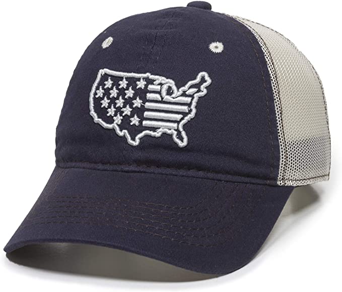 USA American Flag Continental US Silhouette Trucker Hat - Adjustable Mesh Back Baseball Cap for Men & Women