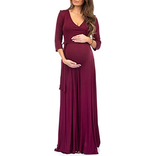 Women's Faux Wrap Maternity Dress with Adjustable Belt - Made in USA