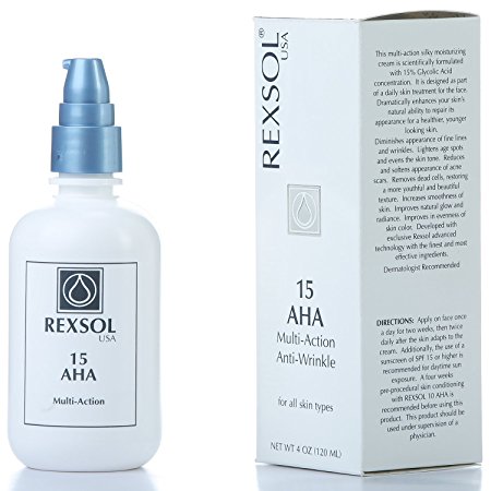 REXSOL 15 AHA Multi-action Anti-Wrinkle Cream | With Vitamin E, Algae Extract, Ginseng Extract, Calendula Extract, Caviar Extract | Diminishes appearance of fine lines & wrinkles ( 120 ml / 4 fl oz )