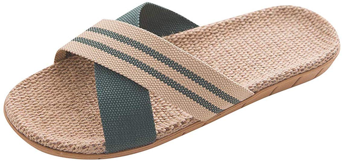 Men Women Summer Linen Slippers Home Indoor Flat Anti-Slip Flip Flops Comfort Vintage Outdoor Beach Sandals