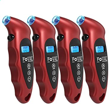 Foval Digital Tire Pressure Gauge 150 PSI for Car Truck Bicycle Instant Read with Backlit LCD and Non-Slip Grip, 4 Pack