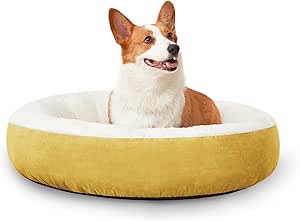 Love's cabin Round Donut Cat and Dog Cushion Bed, 25in Pet Bed for Small or Medium Dogs, Anti-Slip & Water-Resistant Bottom, Soft Durable Fabric Pet Beds, Washable Calming Cat & Dog Bed Yellow