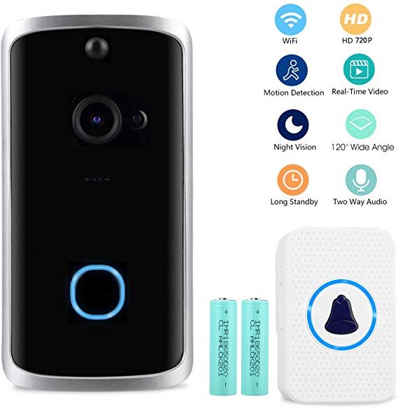 Wireless Video Doorbell, Mbuynow 720P HD WiFi Doorbell Home Security Doorbell with Indoor Chime, Cloud Service, 3 Batteries, Night Vision, 2-Way Talk, Motion Detection for iOS Android Phone