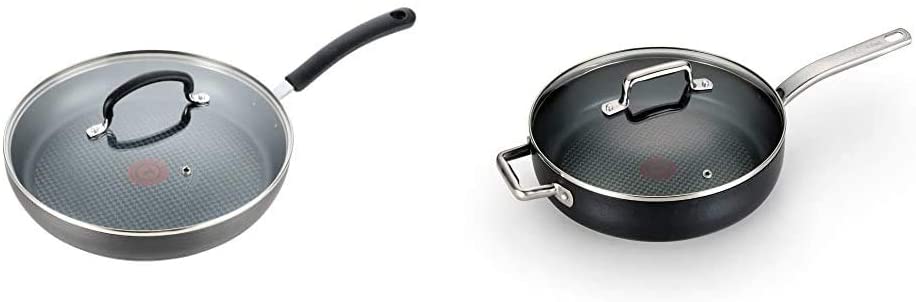 T-fal Dishwasher Safe Cookware Lid Fry Pan, 10-Inch, Black & C51782 ProGrade Titanium Nonstick Thermo-Spot Dishwasher Safe PFOA Free with Induction Base Saute Pan Jumbo Cooker Cookware, 5-Quart, Black