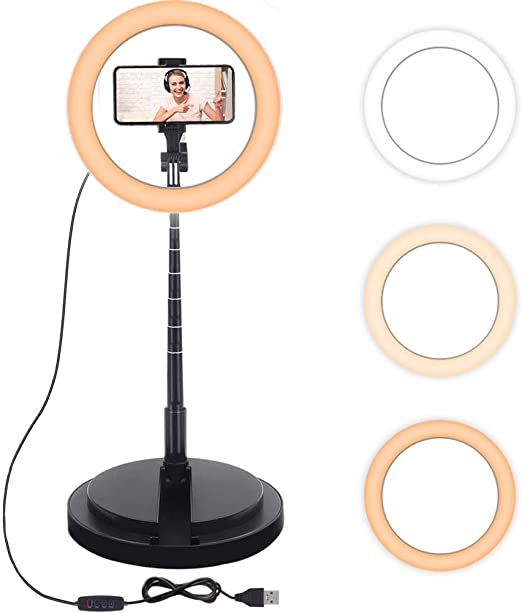 Hezbjiti 11.4'' Selfie Ring Light with Adjustable Tripod Stand and Phone Holder for Live Stream,Dimmable Led Camera Beauty Ring Light for Video, Photography Compatible for iPhone Android