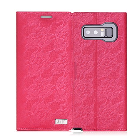 Note 8 Case, Galaxy Note 8 Case, FYY [RFID Blocking wallet] Premium PU Leather 100% Handmade Wallet Case Credit Card Protector for Samsung Galaxy Note 8 Magenta