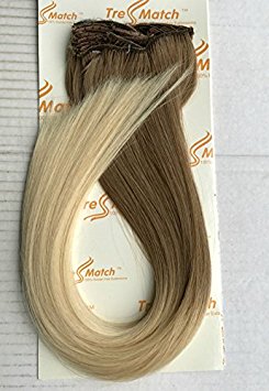 Tressmatch 20”(22") Clip in Remy (Remi) Human Hair Extensions Ombre/dip Dye Light Brown to Bleach/light Blonde 9 Pieces(pcs) Full Head Volume Set [Set Weight:4.3oz/125grams]