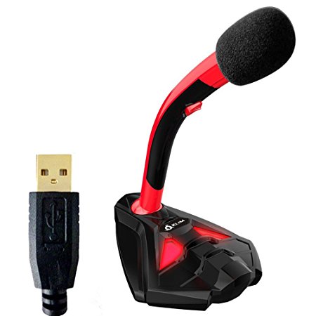 KLIM Desktop USB Microphone stand for computer laptop PC - Gaming mic (Red)