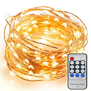 HAHOME Dimmable 33ft Copper Wire Led String Lights 100 LEDs Starry Lights with Power Adapter for Christmas Wedding and Party Decoration Warm White