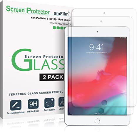 amFilm (2 Pack) Screen Protector for Apple iPad Mini 5 (2019) and iPad Mini 4 (2015) - Full Cover (Case Friendly) Tempered Glass Film (7.9 Inch)