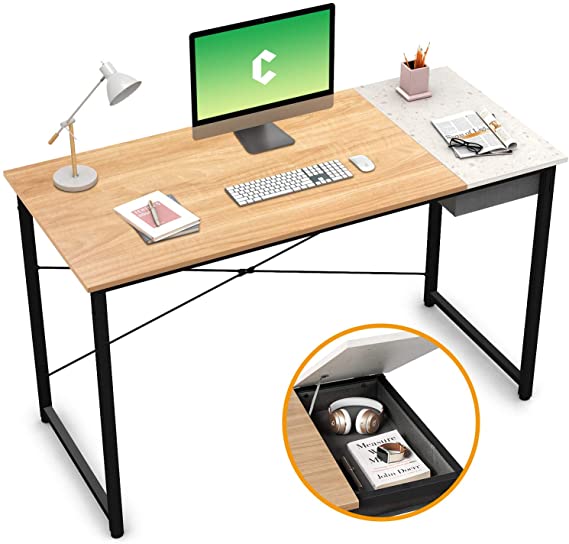 Cubiker Computer Desk 55" Home Office Writing Study Laptop Table, Modern Simple Style Desk with Drawer, Natural Terrazzo