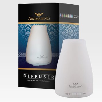 Essential Oil Diffuser, Aroma King Portable Ultrasonic Aromatherapy Cool Mist Aroma Humidifier with 7 LED Changing light colors, Auto Waterless Shut Off and Adjustable Mist