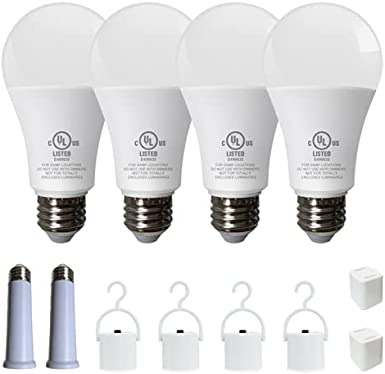 Emergency Lights YKDtronics 9W Backup LED Light Bulbs with Rechargeable Battery for Daily Use, Power Outage, Camping, Hurricane, Disaster Planning, 850Lumens 60W Equivalent Daylight White 5000K 4Pack