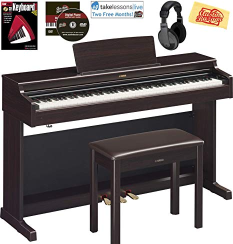 Yamaha Arius YDP-164 Traditional Console Digital Piano - Rosewood Bundle with Furniture Bench, Headphones, Fast Track Music Book, Online Lessons, Austin Bazaar Instructional DVD, and Polishing Cloth