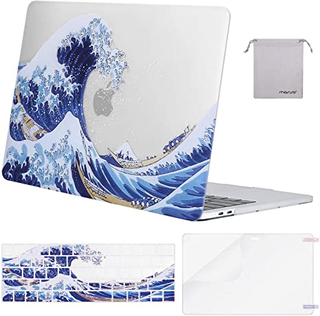 MOSISO Compatible with MacBook Pro 13 inch Case 2016-2020 Release A2338 M1 A2289 A2251 A2159 A1989 A1706 A1708, Plastic Sea Wave Hard Shell Case&Keyboard Cover Skin&Screen Protector&Pouch, Transparent