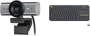 Logitech MX Brio Ultra HD 4K Collaboration and Streaming Webcam, 1080p at 60 FPS & K400 Plus Wireless Touch TV Keyboard With Easy Media Control and Built-in Touchpad