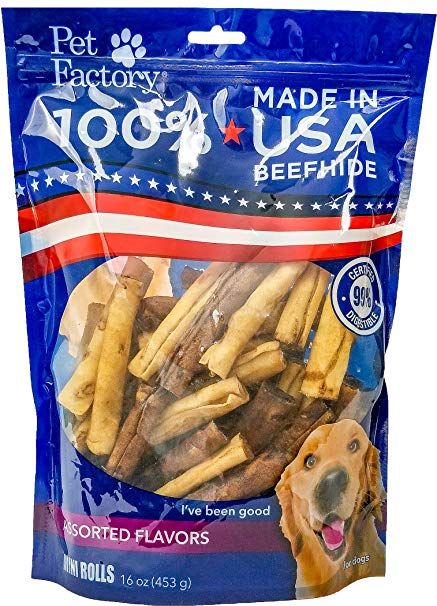 Pet Factory U.S.A. Beef Hide Assorted Flavored 3-3.5" Mini Rolls Chews For Dogs, Small/16 Oz