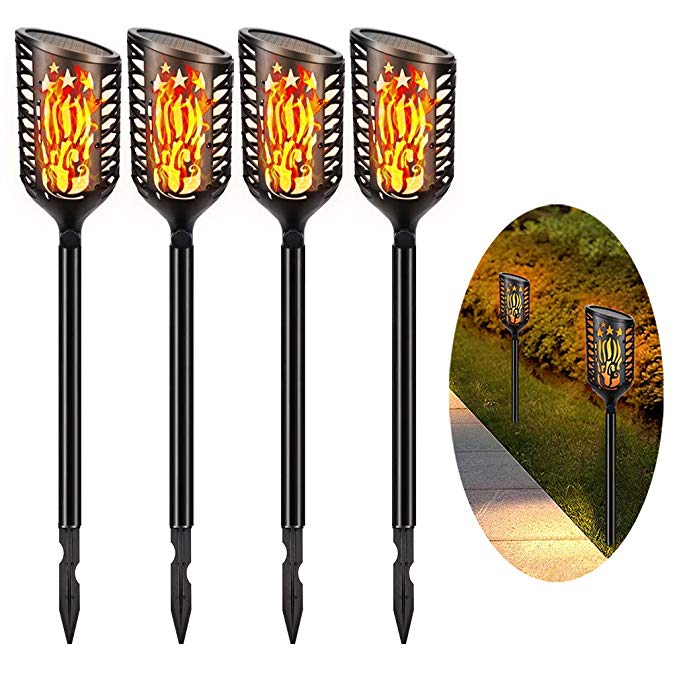 Solar Torch Light, HUANZHAN Waterproof Flickering Flames Torches Lights Outdoor Landscape Decoration Lighting Dusk to Dawn Auto On/Off Security Torch Light for Garden Patio Deck Yard Driveway, 4 Pack