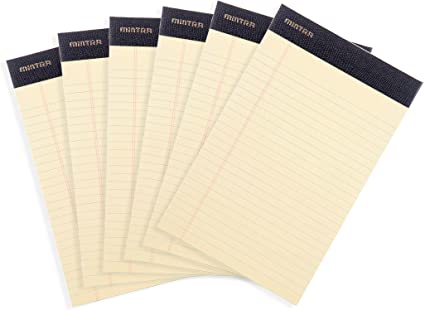 Mintra Office Legal Pads - ((PREMIUM CANARY 6pk, 5in x 8in, NARROW RULED)) - 50 Sheets per Notepad, Micro perforated Writing Pad, Notebook Paper for School, College, Office, Professional