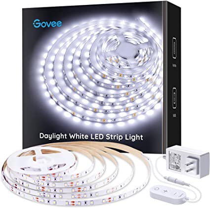 Govee White LED Strip Lights, Upgraded 16.4ft Dimmable LED Light Strip 6500K Bright Daylight White, Strong Adhesive, 300 LEDs Flexible Tape Lights for Mirror, Kitchen Cabinet, Bedroom