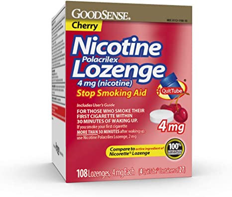 GoodSense Nicotine Polacrilex Lozenge 4mg, Cherry Flavor, 108-count, Stop Smoking Aid, GoodSense Smoking Cessation Products