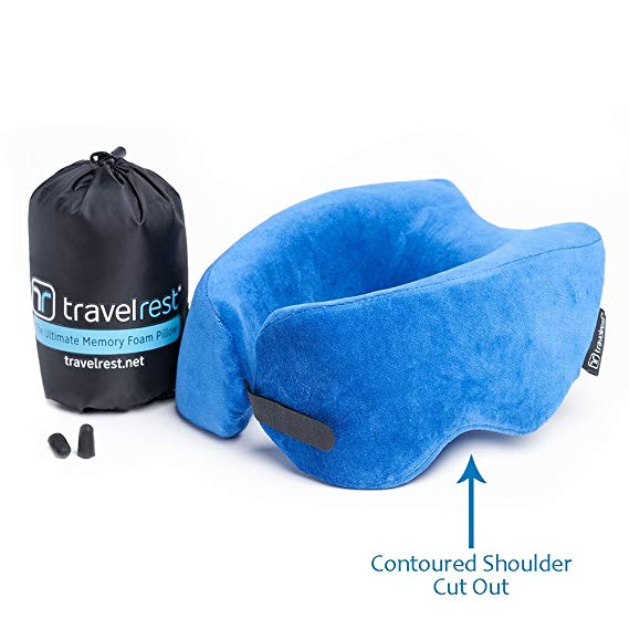 Travelrest Ultimate Memory Foam Travel Pillow/Neck Pillow - Therapeutic, Ergonomic & Patented - Washable Cover - Most Comfortable Neck Pillow - Compresses to 1/4 of its Size (2 Year Warranty)