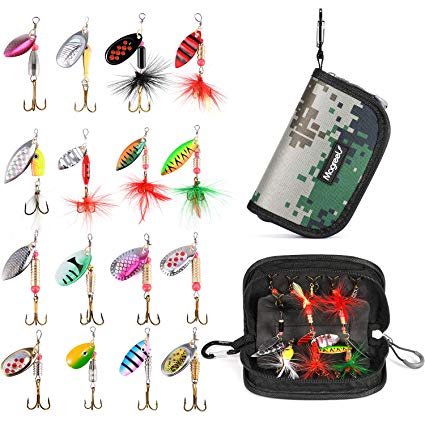 Magreel 10pcs or 16pcs Spinnerbait, Bass Trout Salmon Fishing Lures, Hard Metal Spinner Baits with a Tackle Box or Bag
