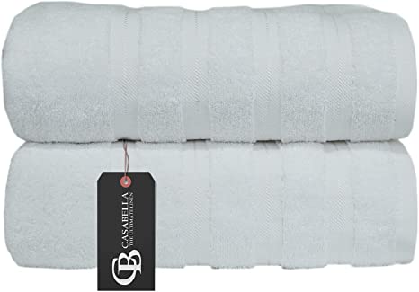 Casabella Premium Quality 2 Pk White Bath Sheets 100% Combed Cotton 650 GSM Jumbo Bath Sheet Set Quick Dry Towels Bath Sheets Highly Absorbent 2 White Extra Large Bath Towels
