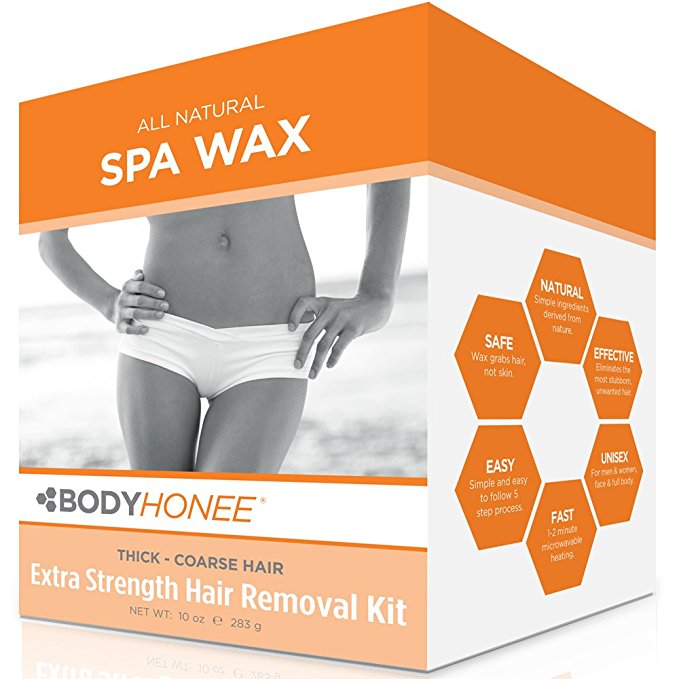 BodyHonee Extra Strength Hair Removal Waxing Kit Men   Women, All Natural (10 oz)