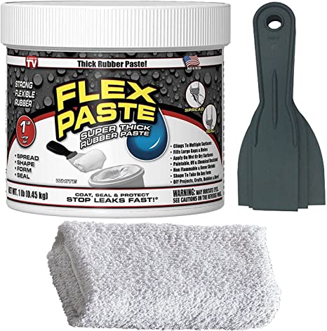 Flex Seal Flex Paste White, 1lb - Leak Repair Kit with Putty Knife Set   Daley Mint Cleaning Towel | Quickly Fills Cracks, Holes, Gaps