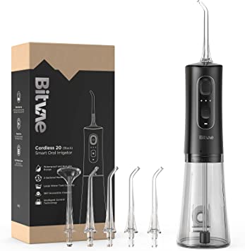 Cordless Water Flosser for Teeth , Bitvae Portable 300ML Electric Flosser , 6 Jet Tips , 3 Cleaning Modes , IPX7 Waterproof , USB Rechargeable Electric Oral Irrigator Water Flosser for Braces