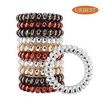 URBEST 10 Pcs Hair Coils, Tie Hair, Spiral Hair Ties, No Crease Hair Ties, Coil Ponytail Holder, 4 Colors