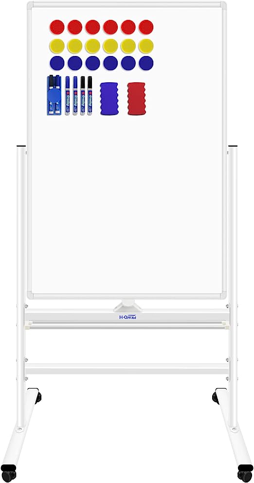 Mobile Whiteboard Magnetic Dry Erase Board with Stand 40"x28" Double Side Rolling Whiteboards on Wheels for Home, Office & School