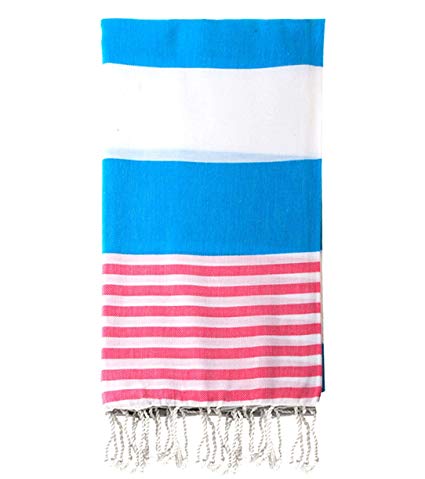 Swan Comfort 100% Cotton Pestemal Turkish Bath Towel, 39" x 70" - Blue - Pink