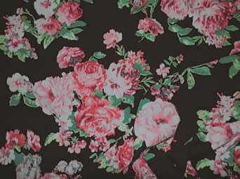 Fabric 58" Wide Pink Green Black Challis Rayon Apparel Ikat Floral Fabric by The Yard - Rk17