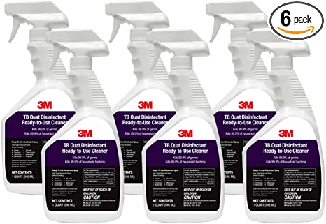 3M TB Quat Disinfectant Spray, Ready-to-Use Cleaner, Kills 99.9% of Germs, 6 Spray Bottles, 6 qt (192 fl oz)