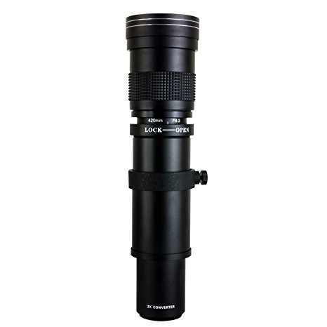 Opteka 420-1600mm f/8.3 HD Telephoto Zoom Lens for Canon EOS 80D, 77D, 70D, 60D, 60Da, 50D, 7D, 6D, 5D, 5DS, 1Ds, Rebel T7i, T7s, T6s, T6i, T6, T5i, T5, T4i, T3i, T3, T2i and SL1 Digital SLR Cameras