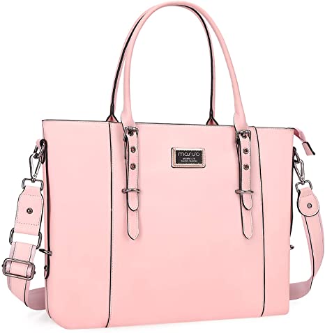 MOSISO PU Leather Laptop Tote Bag for Women (Up to 15.6 inch), Rose Quartz