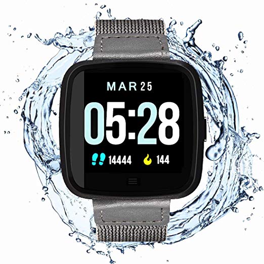 N Newkoin Smart Watch Waterproof Bluetooth Smartwatch, Sports Watch for Men/Women, with All-Day Heart Rate, Calorie and Fitness Tracking, Running Tracker, Compatible with Android and iOS (Black)